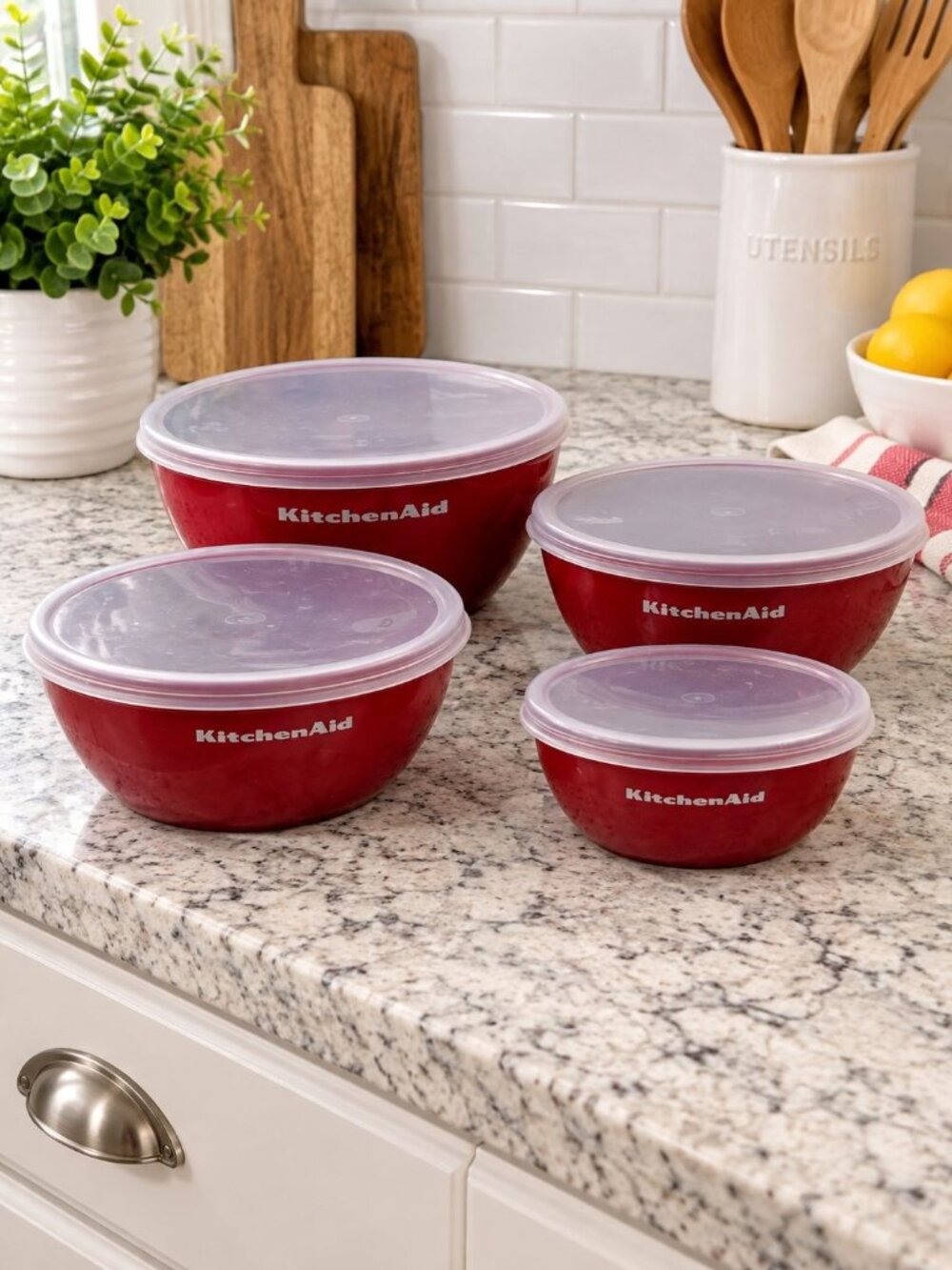 KitchenAid Red Nesting Mixing Bowl Set 4 With Lids